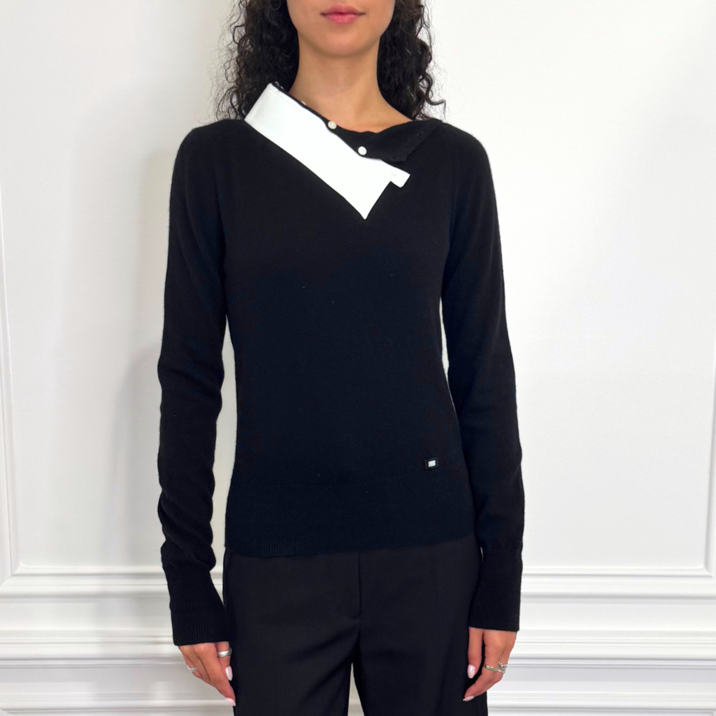 Chanel Black Cashmere White Collar Sweater (2004), 36