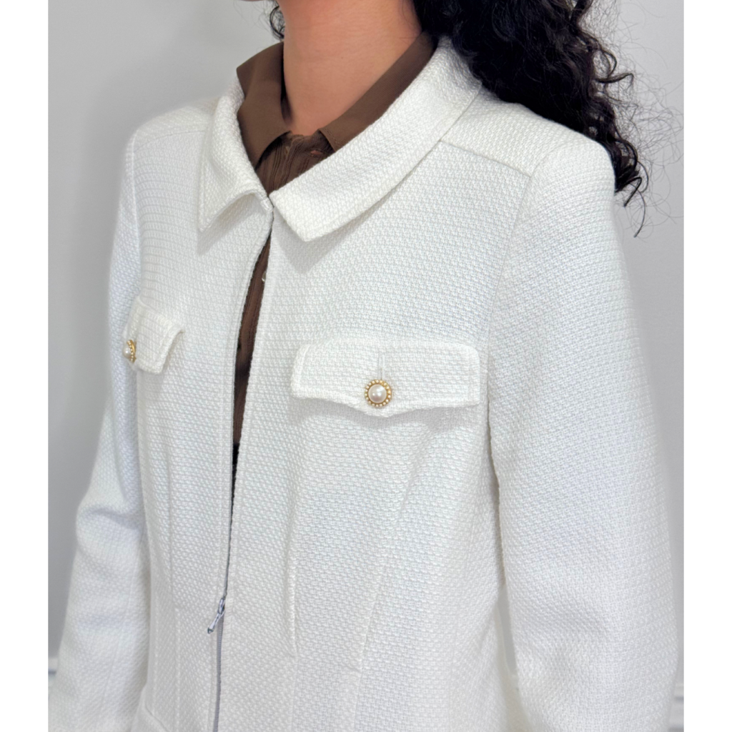 Chanel White Cotton Blend Jacket (Spring 2002), 40 (AS IS)