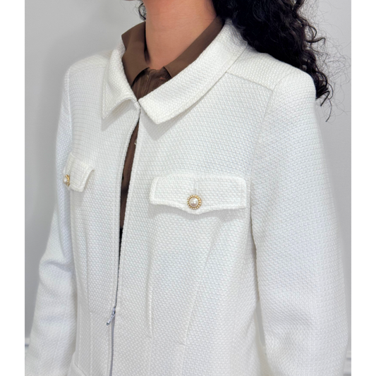 Chanel White Cotton Blend Jacket (Spring 2002), 40 (AS IS)