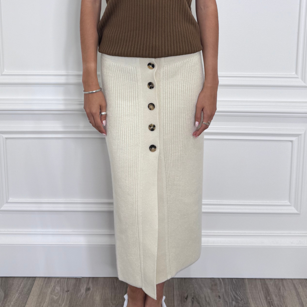 Hermès Cream Cashmere Knit Buttoned Skirt (NWT), 36