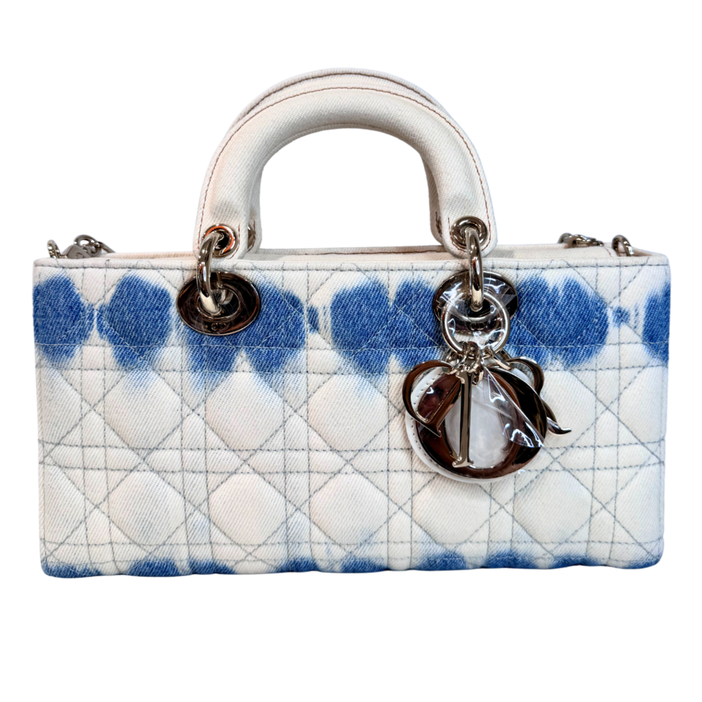 Christian Dior White & Blue Tie Dye Lady Dior Joy Bag