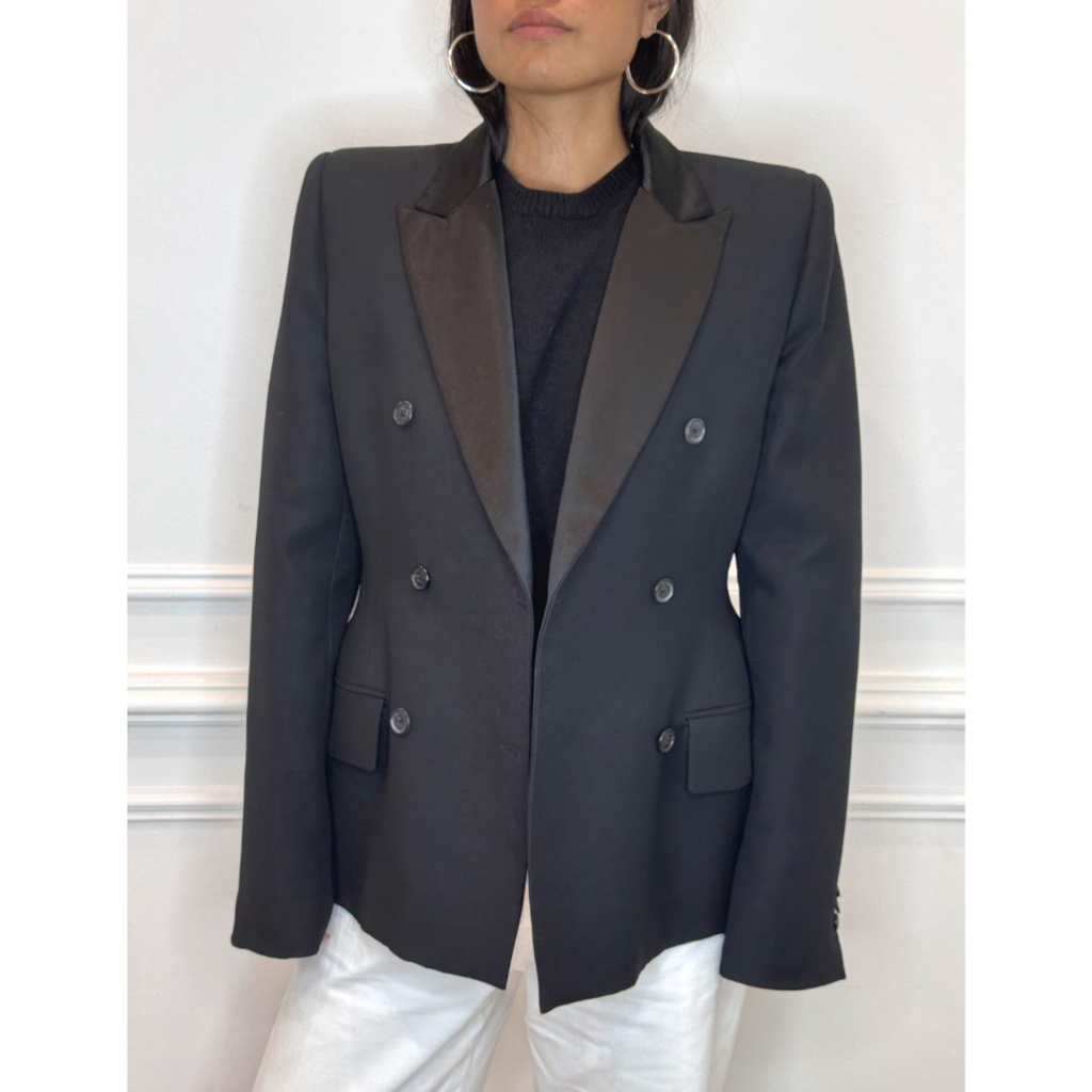 Khaite Black Wool Blend Tuxedo Blazer, 12 (NWT)