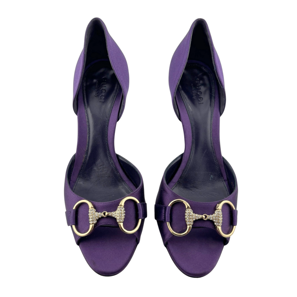 Gucci Purple Peep Toe Horsebit Heel, 5B