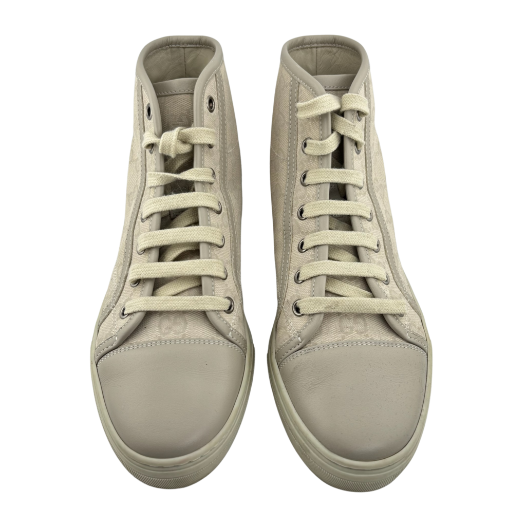 Gucci Beige GG High Top Tennis Shoes, 35.5