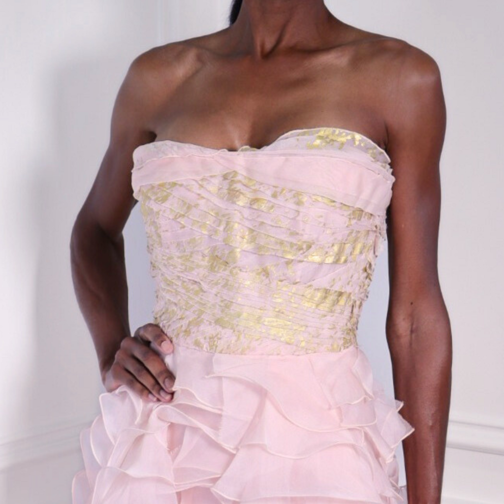 Oscar De La Renta Pink & Gold Ruffle Gown, 4