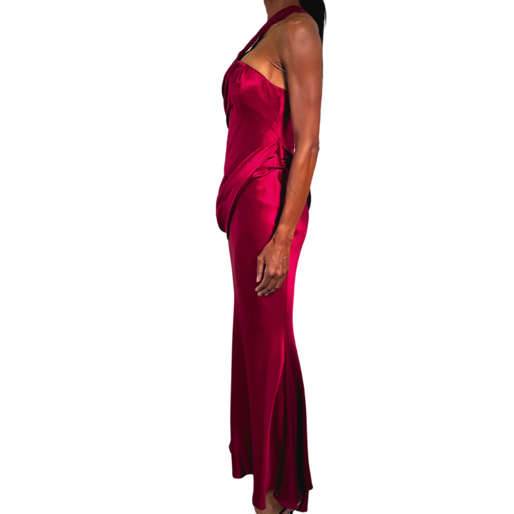 Oscar de la Renta Red Draped One Shoulder Gown, 0 (AS IS)