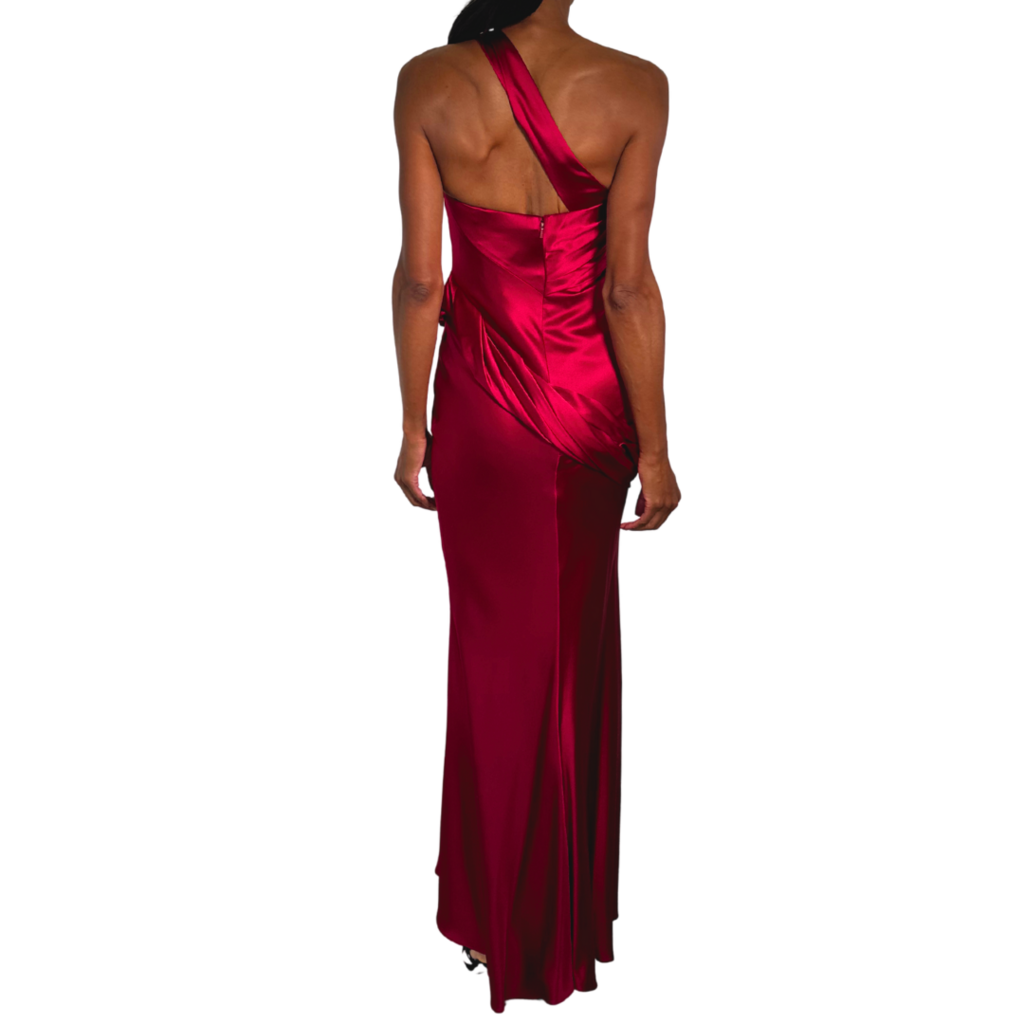 Oscar de la Renta Red Draped One Shoulder Gown, 0 (AS IS)