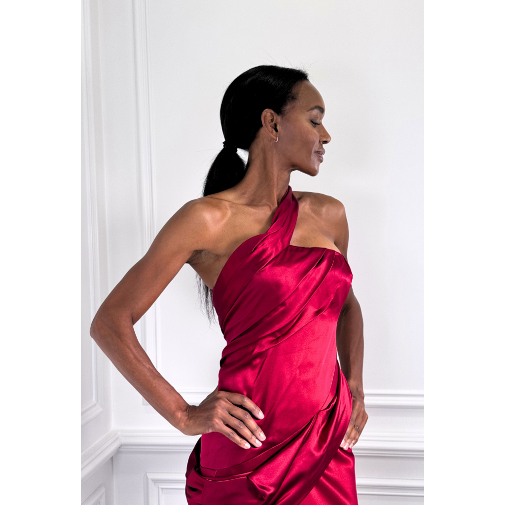 Oscar de la Renta Red Draped One Shoulder Gown, 0 (AS IS)