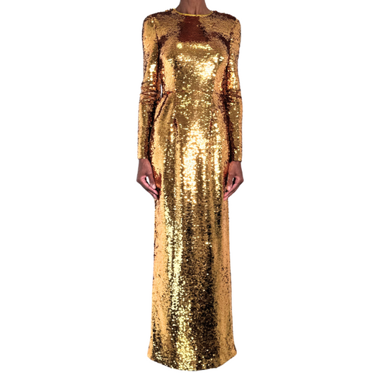 Dolce & Gabbana Gold Sequin Floor Length Gown, 44