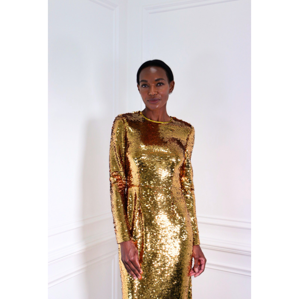 Dolce & Gabbana Gold Sequin Floor Length Gown, 44