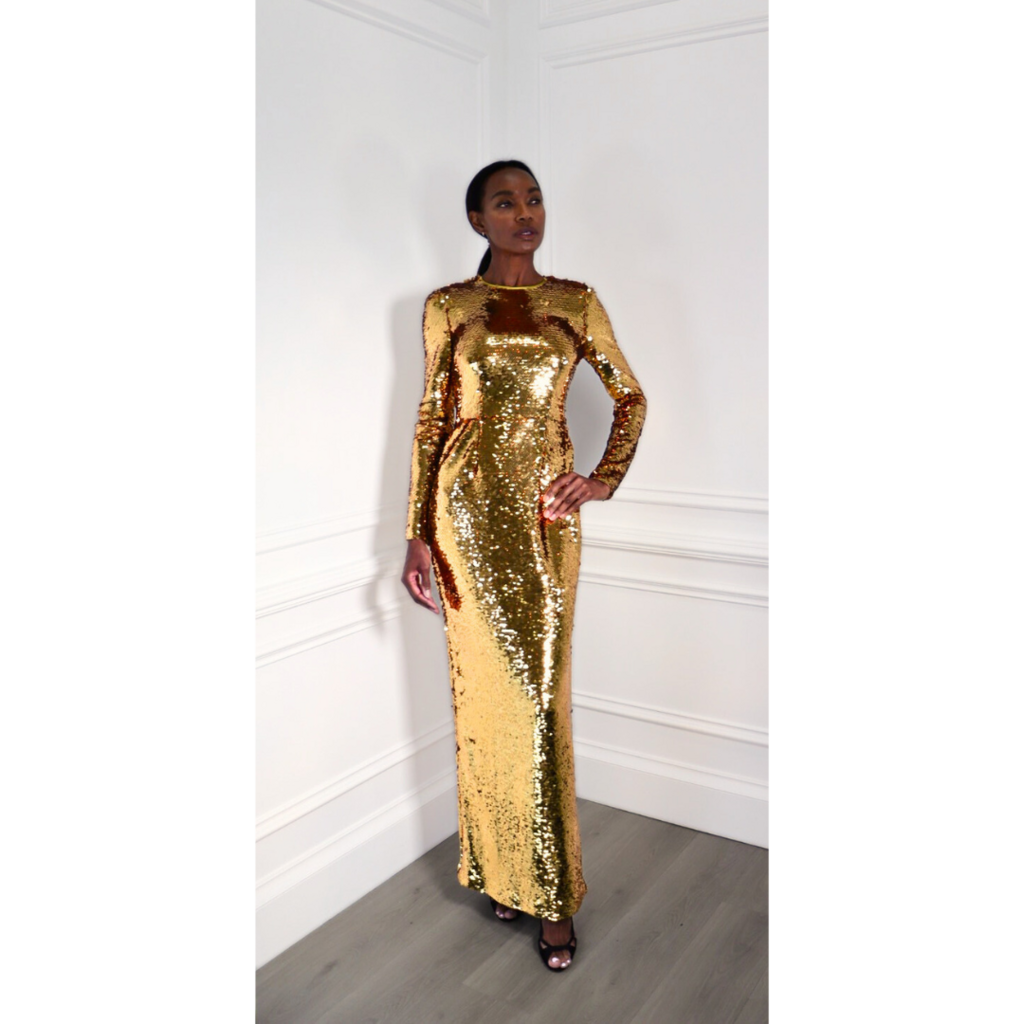 Dolce & Gabbana Gold Sequin Floor Length Gown, 44