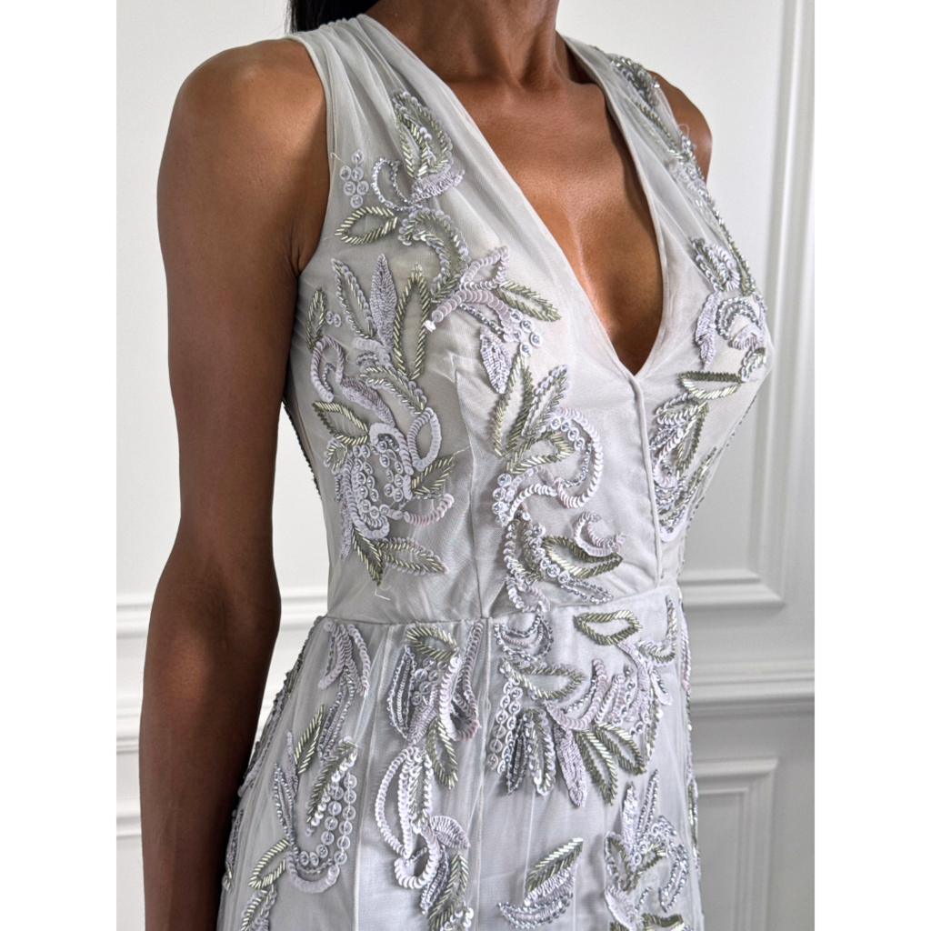 Dennis Basso Silver Mesh and Sequin Gown, 6