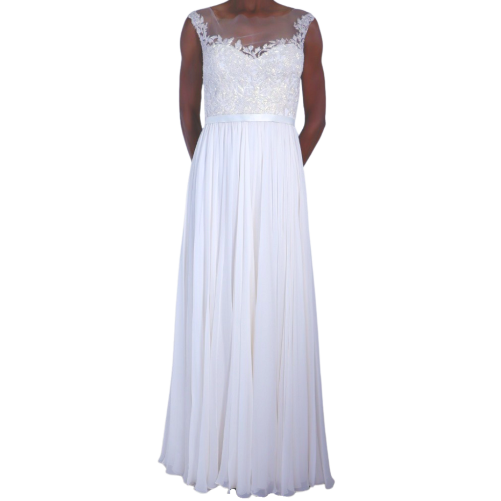 Reem Acra Cream Beaded Long Dress, 6