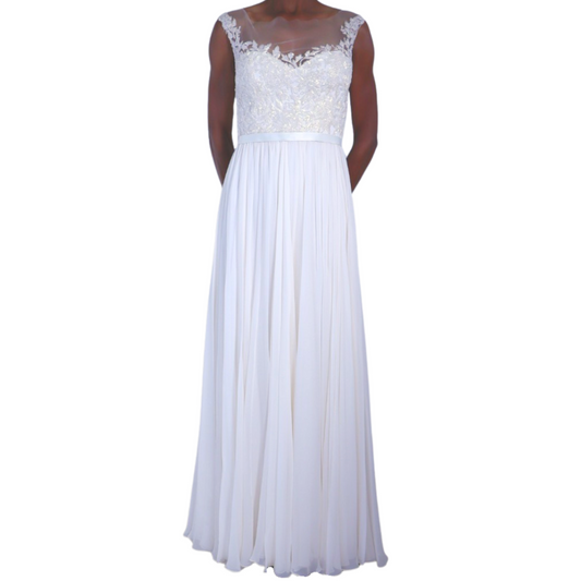 Reem Acra Cream Beaded Long Dress, 6