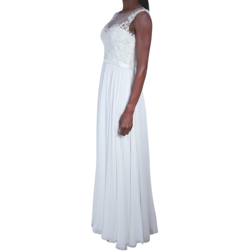 Reem Acra Cream Beaded Long Dress, 6