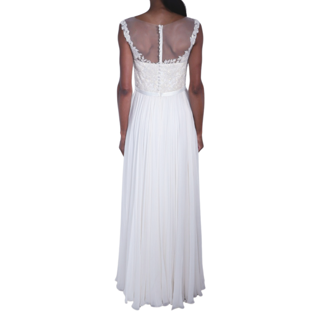 Reem Acra Cream Beaded Long Dress, 6