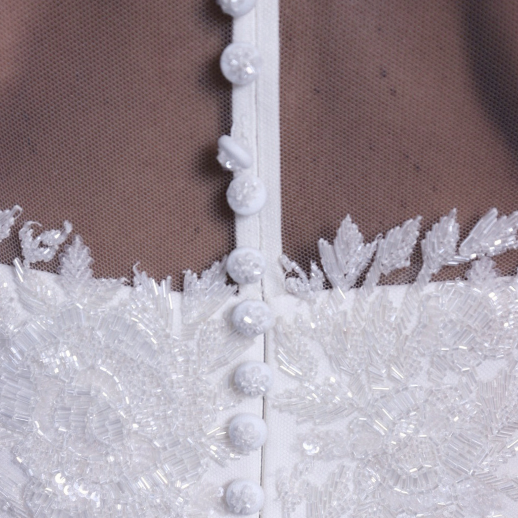 Reem Acra Cream Beaded Long Dress, 6