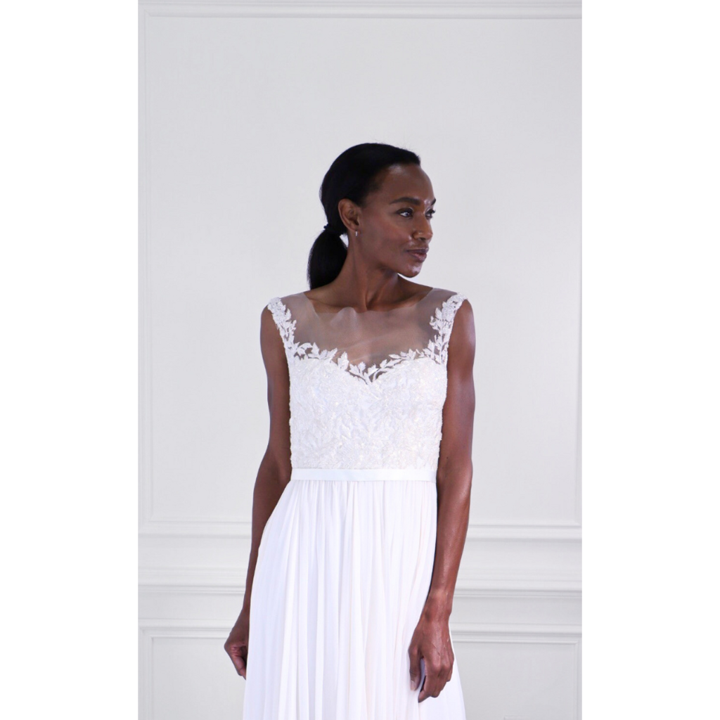 Reem Acra Cream Beaded Long Dress, 6