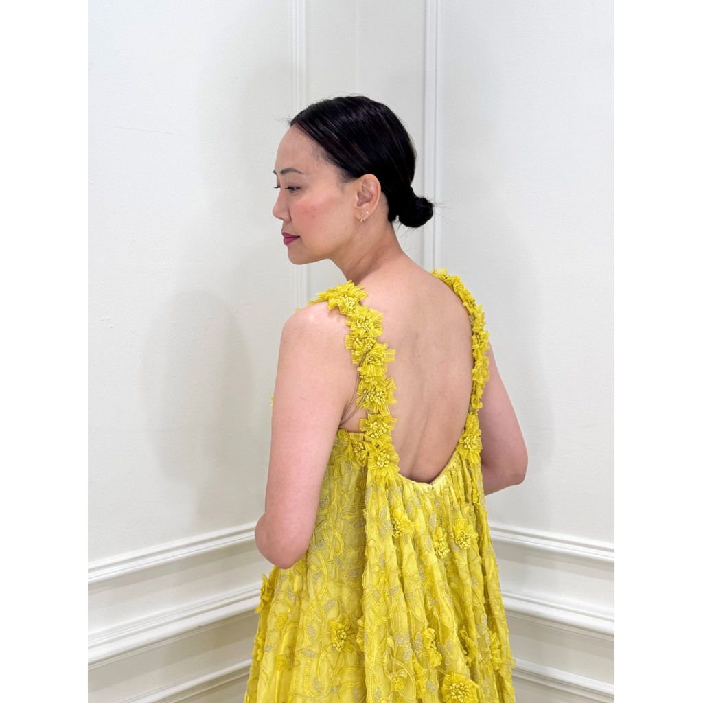 George Chakras Yellow Floral Applique Gown
