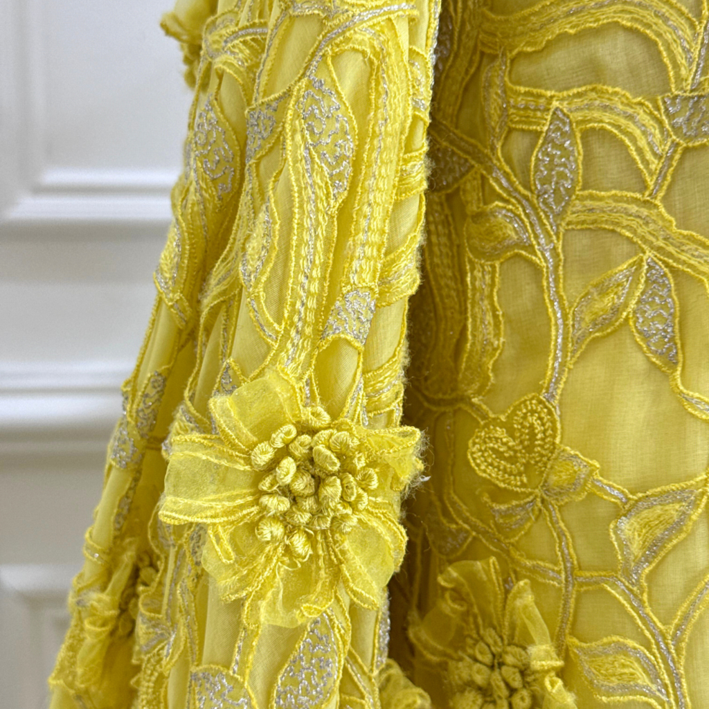 George Chakras Yellow Floral Applique Gown