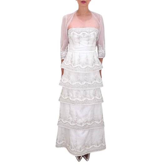 Randi R Rahm White Crystal Beaded Wedding Gown