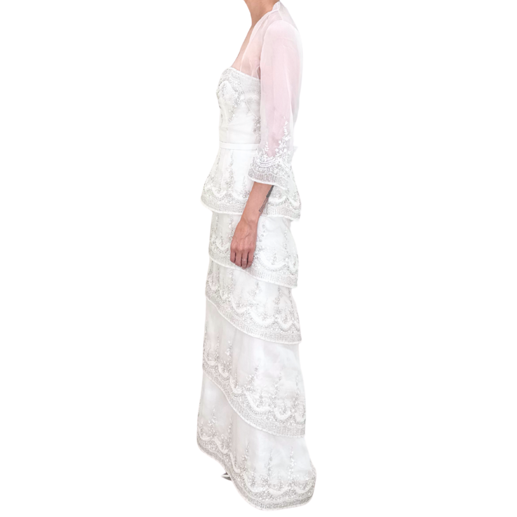 Randi R Rahm White Crystal Beaded Wedding Gown