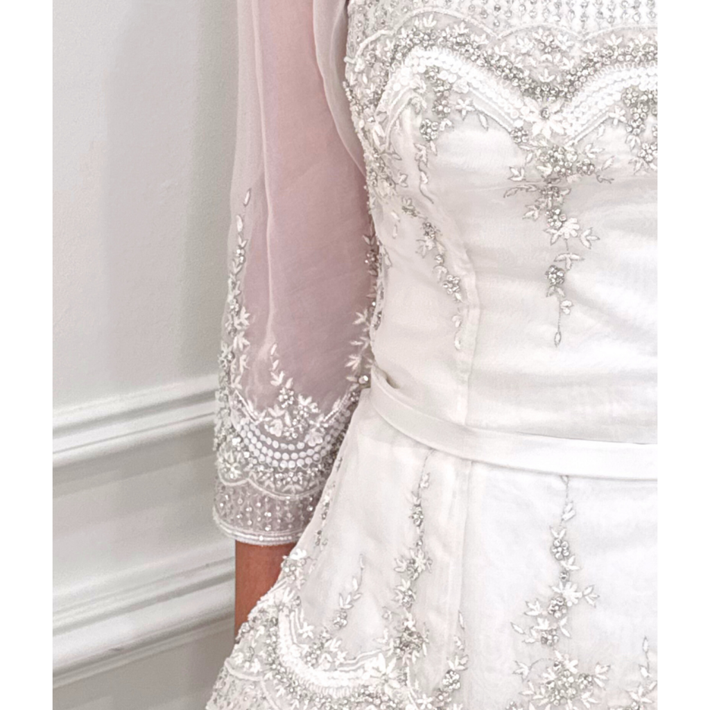 Randi R Rahm White Crystal Beaded Wedding Gown