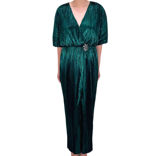 House of Harlow Green Metallic Snowflake Brooch Dress, S