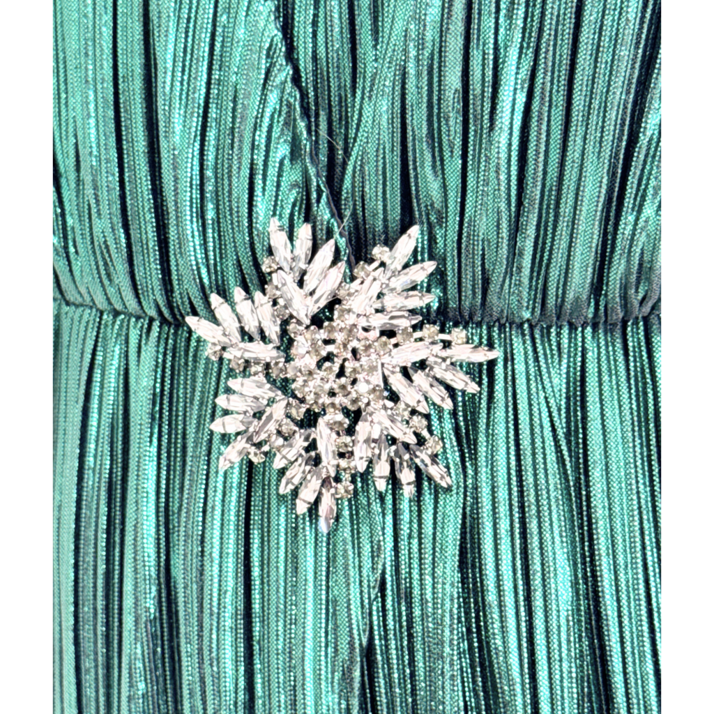 House of Harlow Green Metallic Snowflake Brooch Dress, S