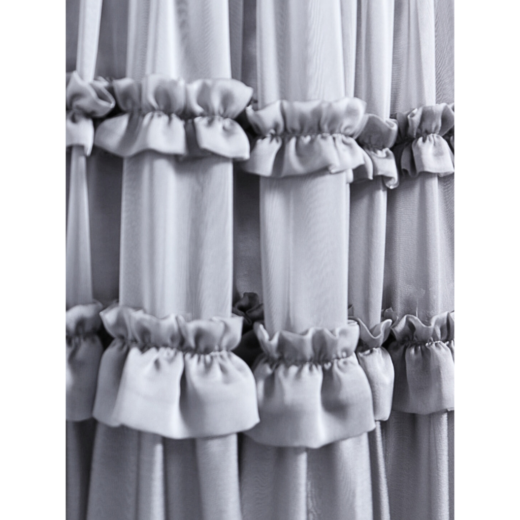 Carlos Pineda Silver Ruffle Tiered Gown, S