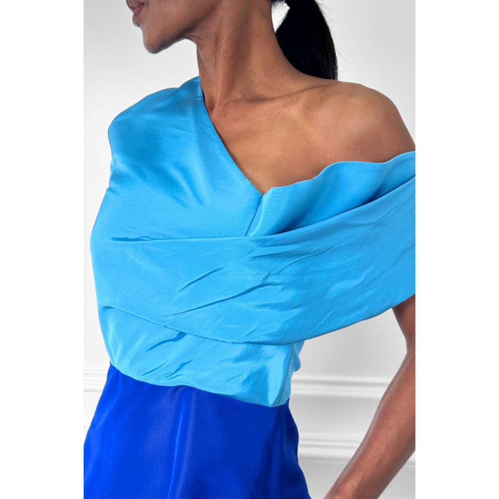 Rosie Assoulin Blue Colorblocked Cocktail Dress, 4 (NWT)
