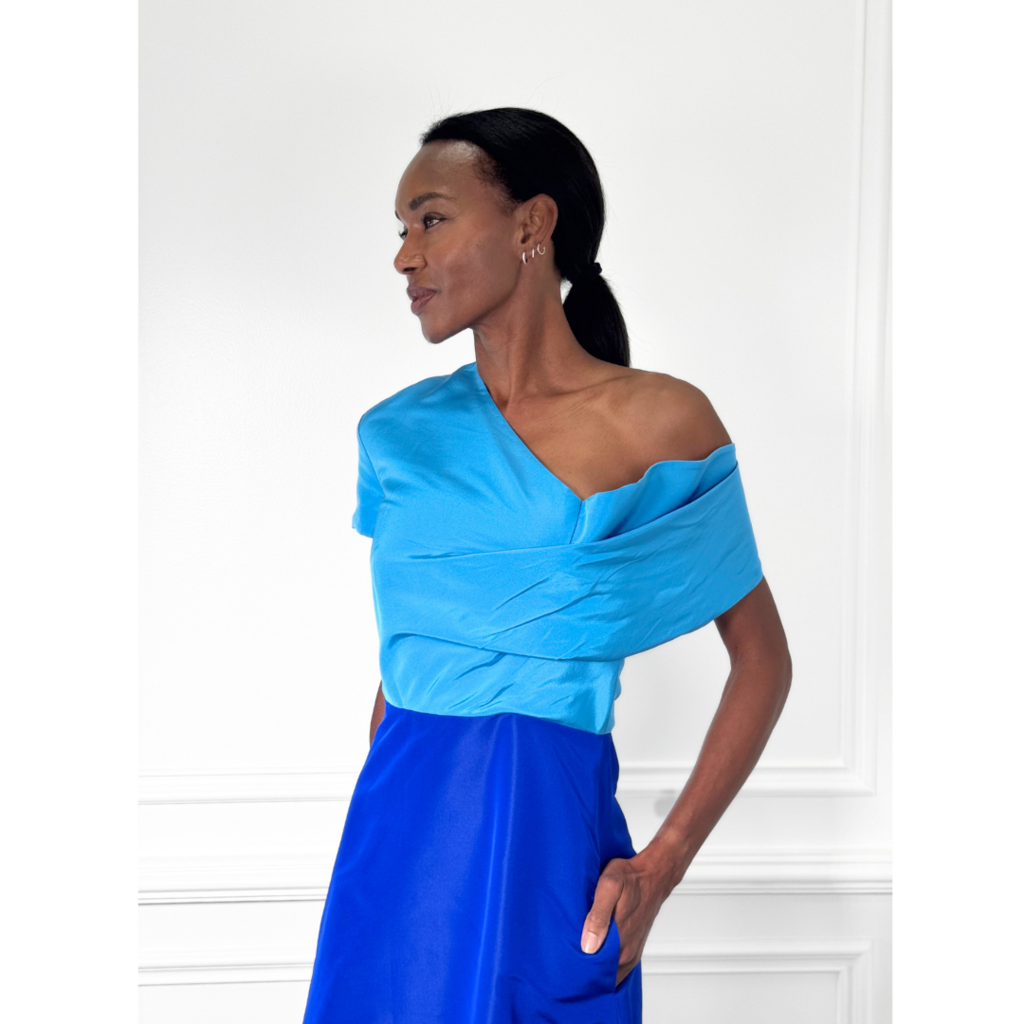 Rosie Assoulin Blue Colorblocked Cocktail Dress, 4 (NWT)