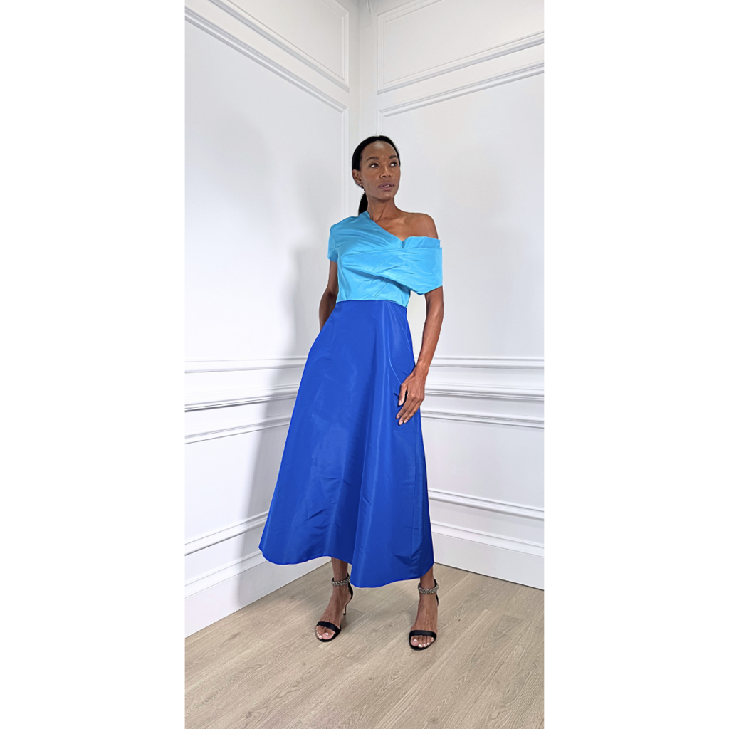 Rosie Assoulin Blue Colorblocked Cocktail Dress, 4 (NWT)