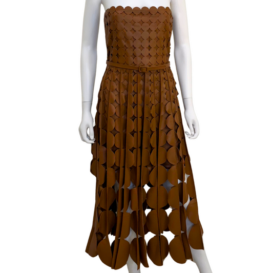 Oscar Brown Leather Circle Cutout Belted Dress, 4 (Runway S/S 25) (NWT)