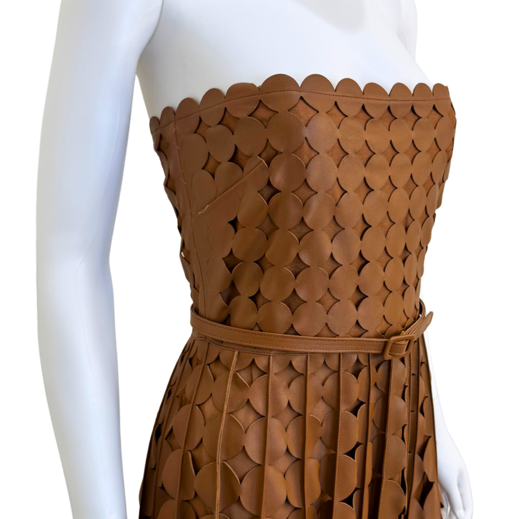 Oscar Brown Leather Circle Cutout Belted Dress, 4 (Runway S/S 25) (NWT)