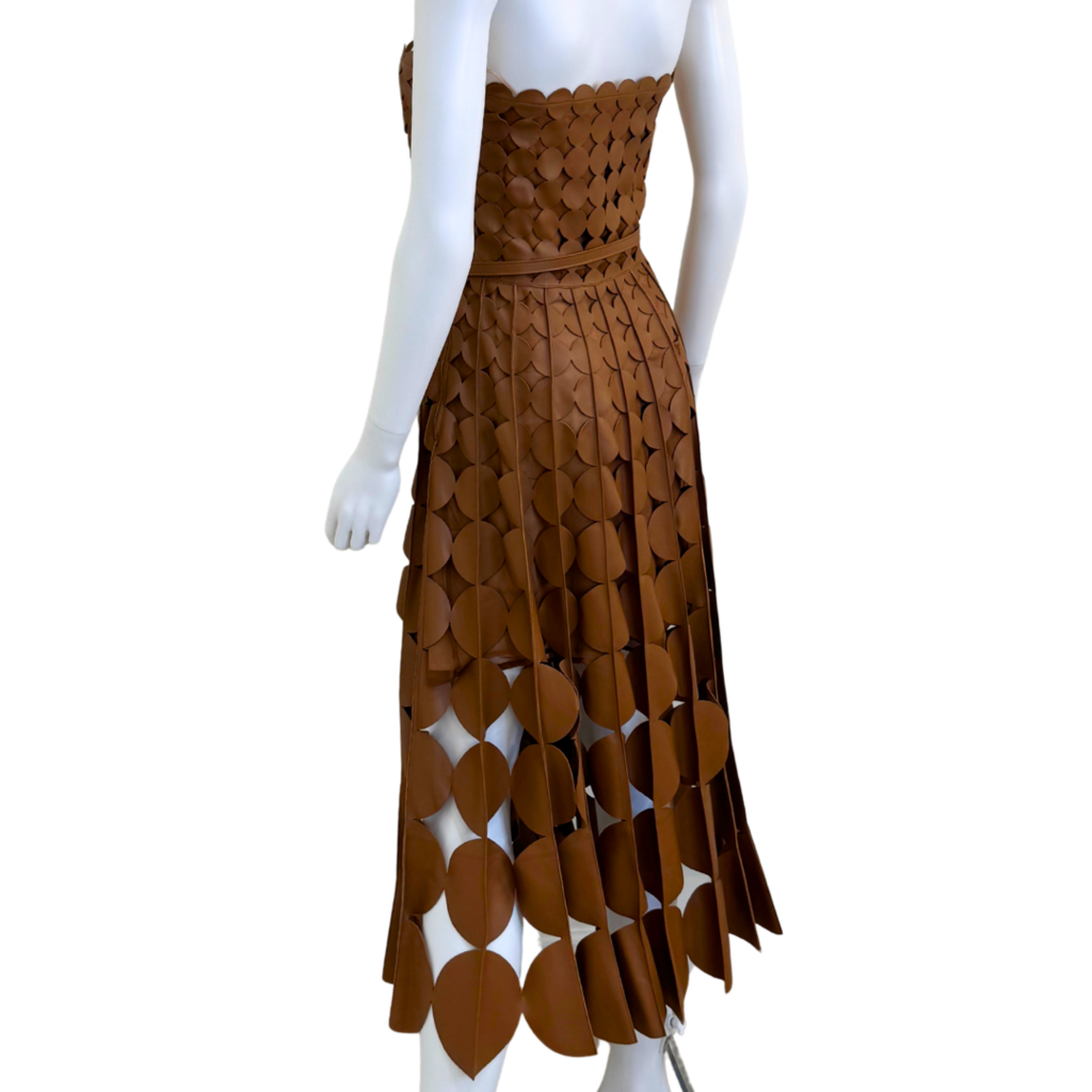 Oscar Brown Leather Circle Cutout Belted Dress, 4 (Runway S/S 25) (NWT)