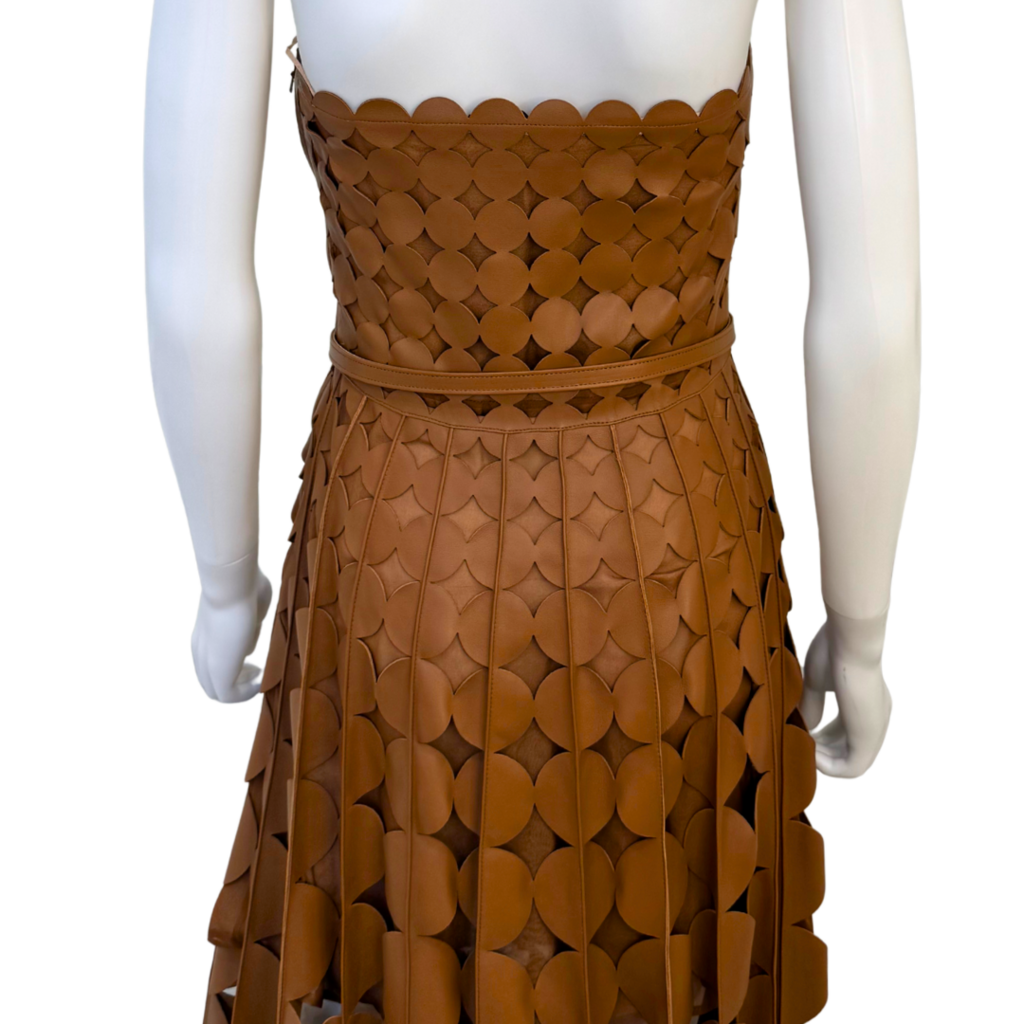 Oscar Brown Leather Circle Cutout Belted Dress, 4 (Runway S/S 25) (NWT)
