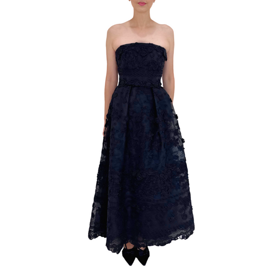 Ellie Saab Black Lace Strapless Dress, 36