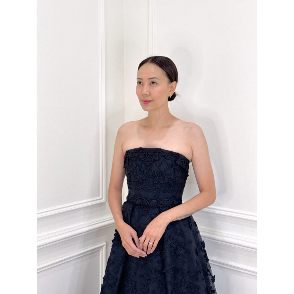 Ellie Saab Black Lace Strapless Dress, 36
