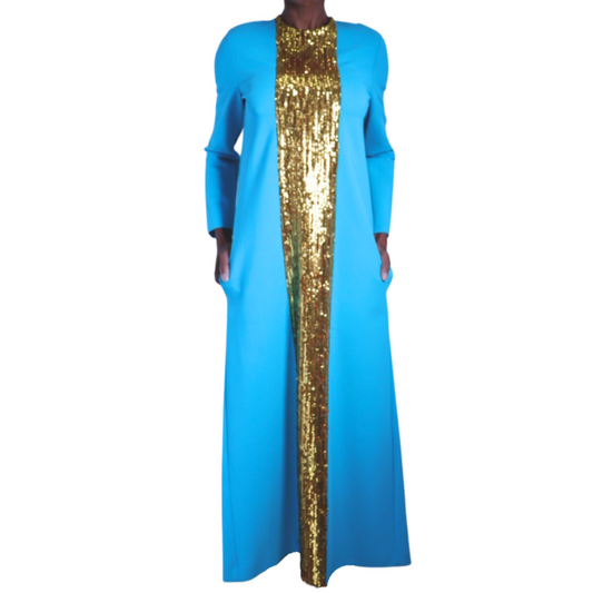 Gucci Gold Sequin Teal Maxi Dress, M