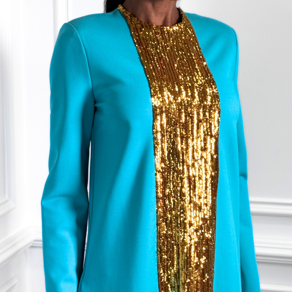 Gucci Gold Sequin Teal Maxi Dress, M