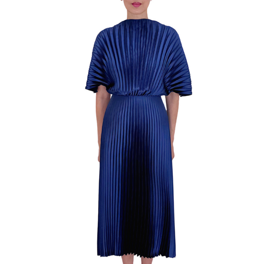 Amsale Navy Pleated Maxi Dress, 0
