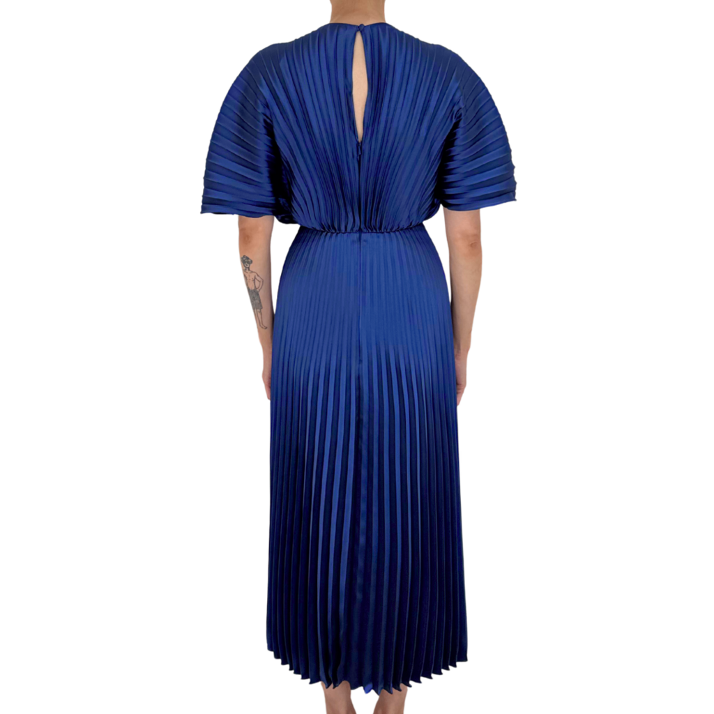 Amsale Navy Pleated Maxi Dress, 0