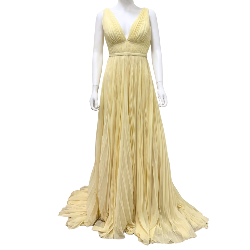 Prada Butter Yellow Floor Length Pleated Dress Prada Butter Yellow Floor Length Pleated Dress
