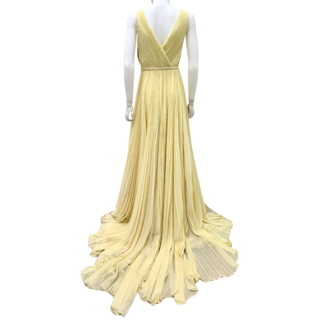 Prada Butter Yellow Floor Length Pleated Dress