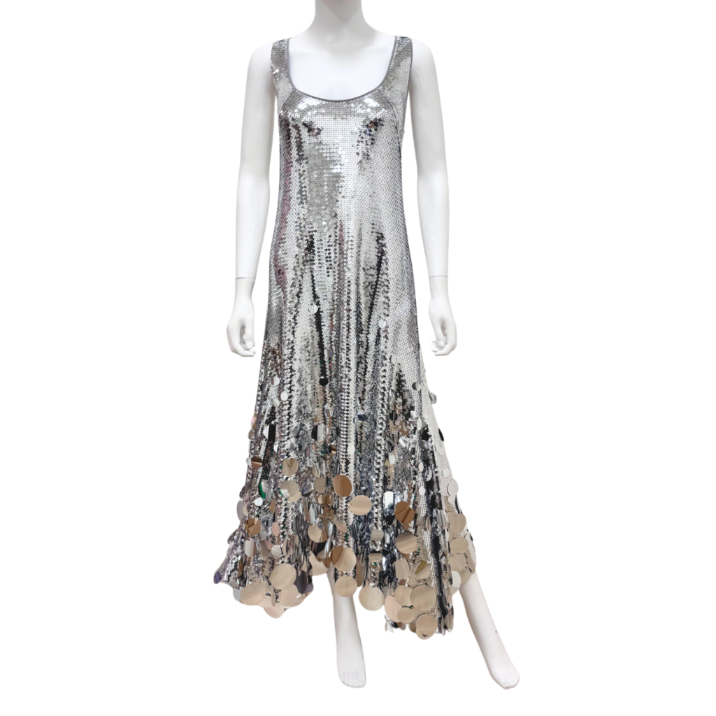 Paco Rabanne x H&M Silver Metallic Sequin Maxi Dress, L (NWT)
