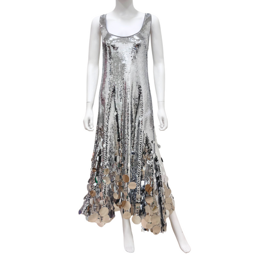 Paco Rabanne x H&M Silver Metallic Sequin Maxi Dress, L (NWT)