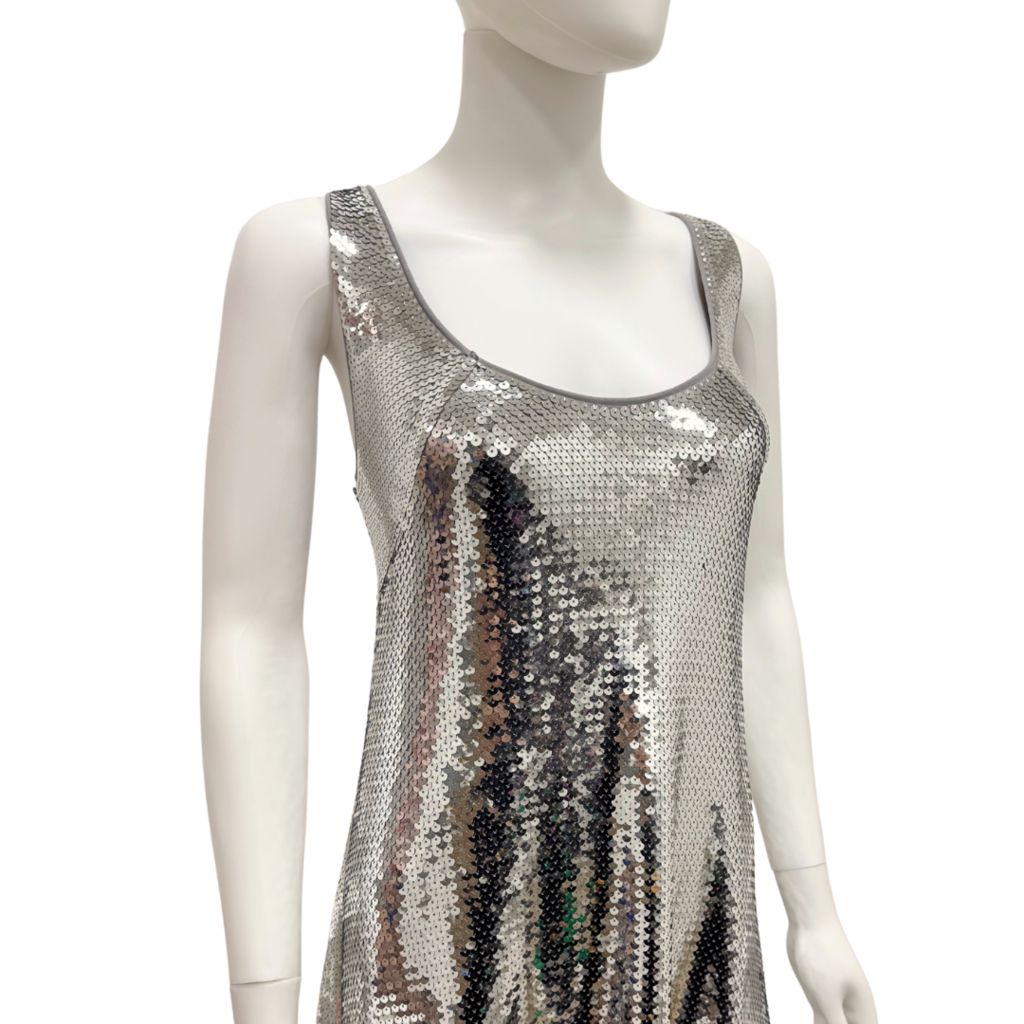Paco Rabanne x H&M Silver Metallic Sequin Maxi Dress, L (NWT)