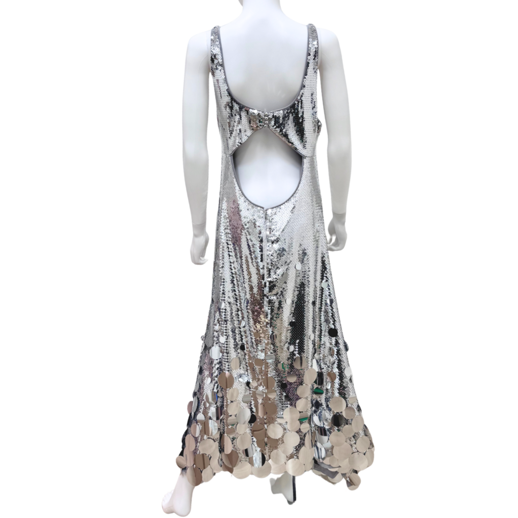 Paco Rabanne x H&M Silver Metallic Sequin Maxi Dress, L (NWT)