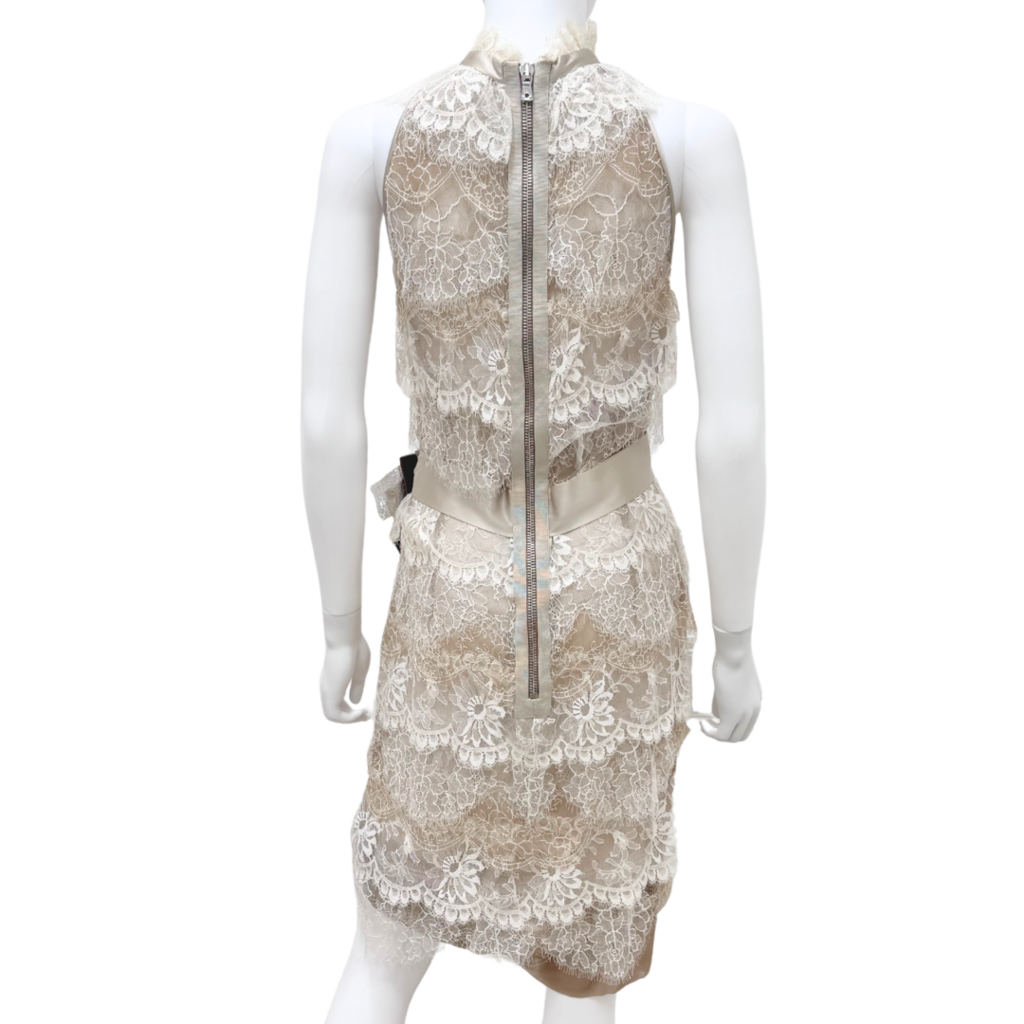 Dolce & Gabbana Beige Silk Lace Dress with Crystal Bow, 42 (AS IS)